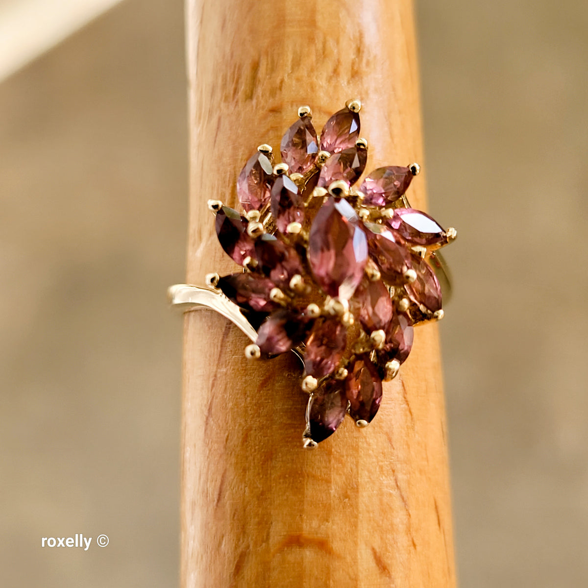 14K Yellow Gold Pink Tourmaline Floral Ring Size 5.75 - Solid Gold
