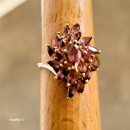 14K Yellow Gold Pink Tourmaline Floral Ring Size 5.75 - Solid Gold