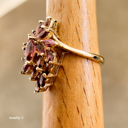 14K Yellow Gold Pink Tourmaline Floral Ring Size 5.75 - Solid Gold