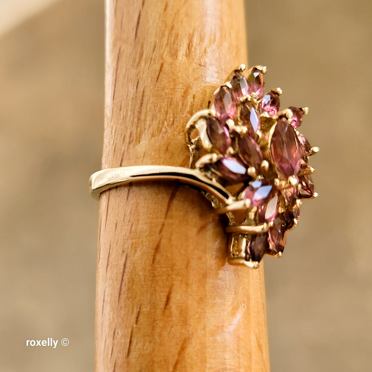 14K Yellow Gold Pink Tourmaline Floral Ring Size 5.75 - Solid Gold