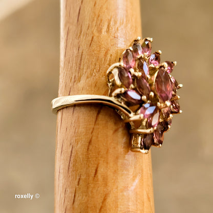 14K Yellow Gold Pink Tourmaline Floral Ring Size 5.75 - Solid Gold