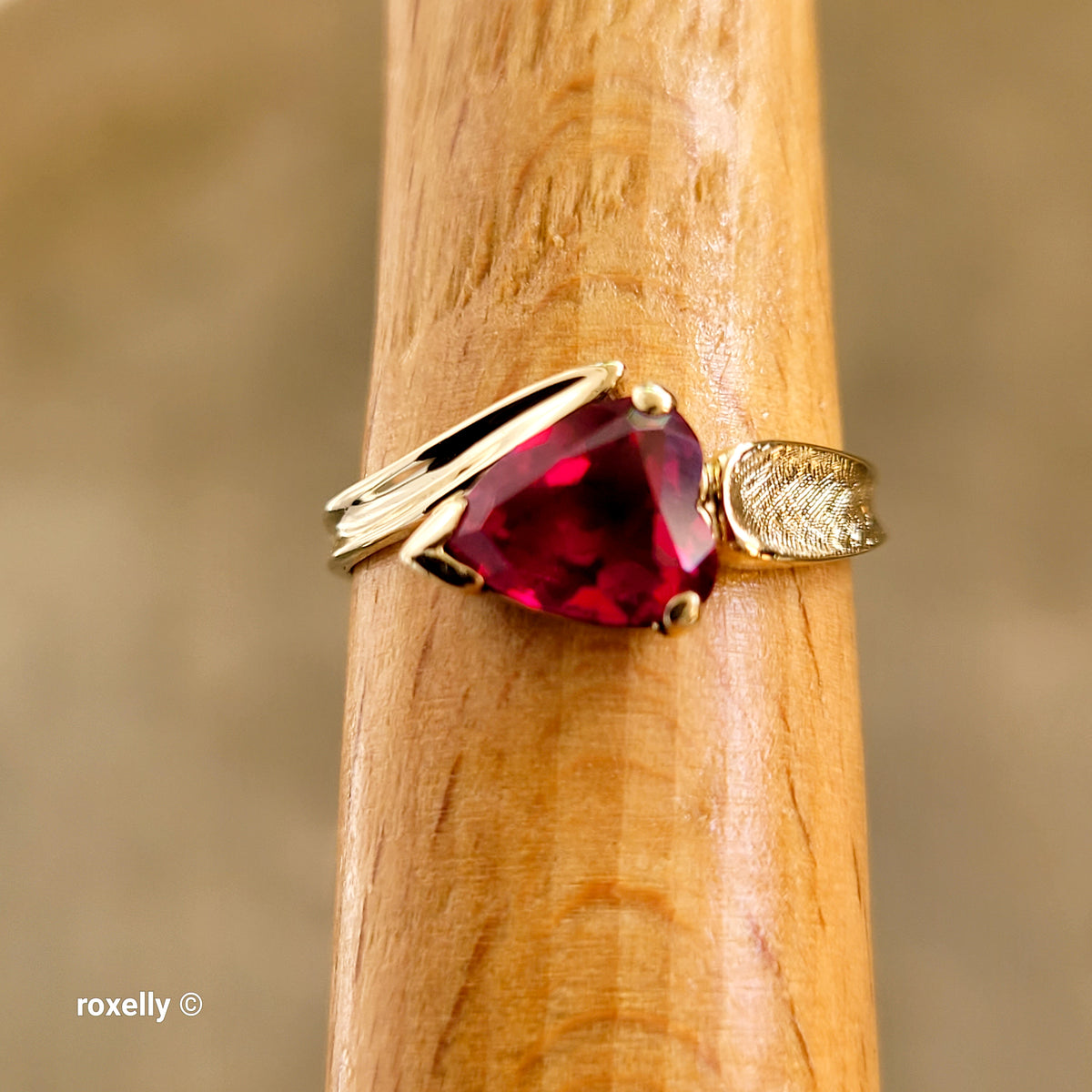 10K Yellow Gold Ruby Satin Finish Bypass Ring Size 6.25 - Solid Gold