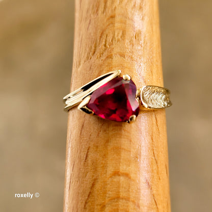 10K Yellow Gold Ruby Satin Finish Bypass Ring Size 6.25 - Solid Gold