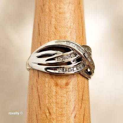 14K White Gold Crossover Genuine Diamonds Ring Size 9.5 - Solid Gold