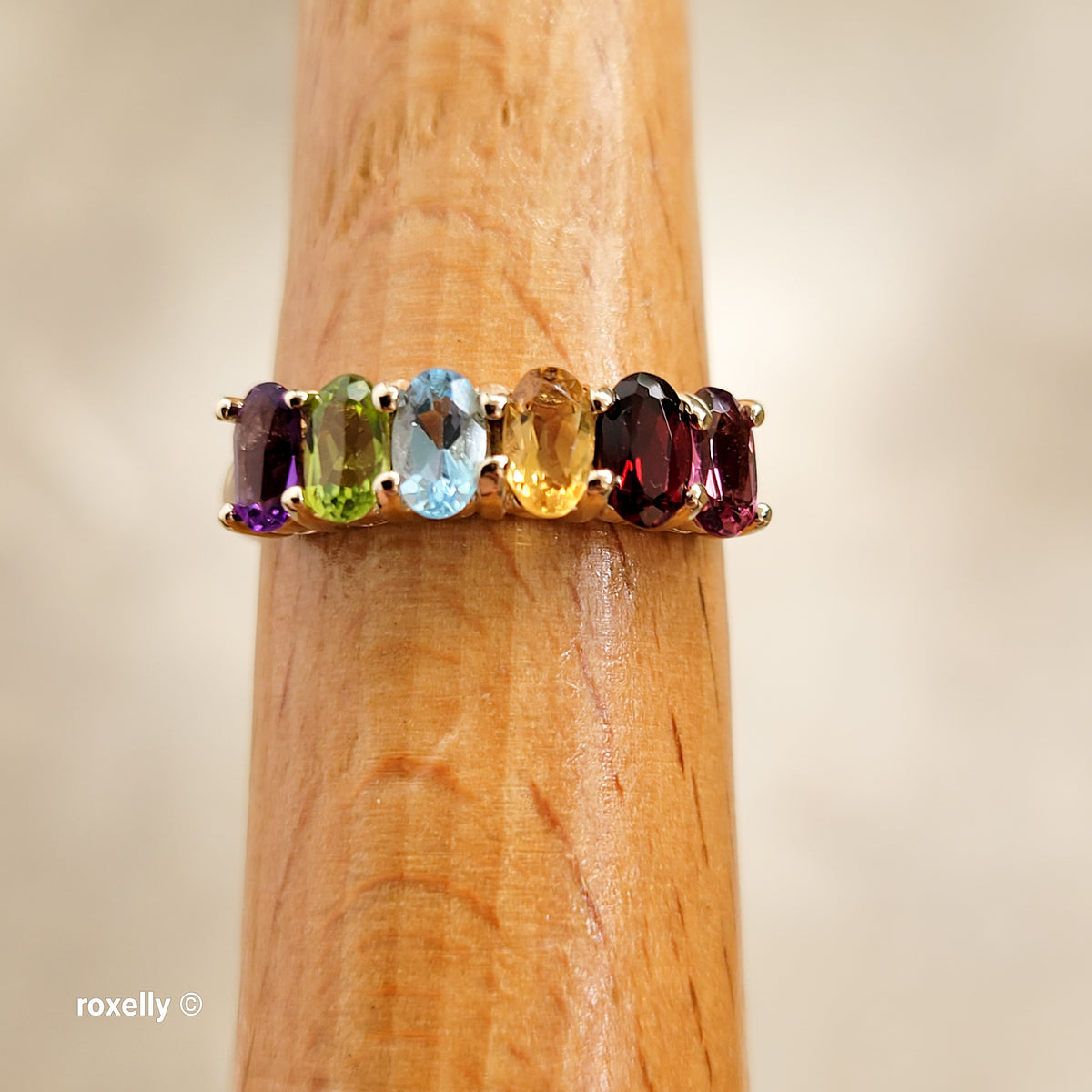 14K Yellow Gold Multi-Gemstone Band Ring Size 6.5 - Solid Gold