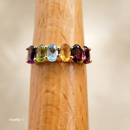 14K Yellow Gold Multi-Gemstone Band Ring Size 6.5 - Solid Gold