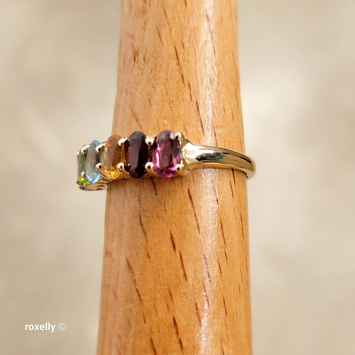 14K Yellow Gold Multi-Gemstone Band Ring Size 6.5 - Solid Gold