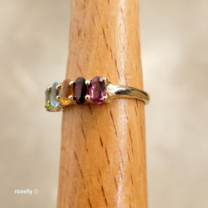 14K Yellow Gold Multi-Gemstone Band Ring Size 6.5 - Solid Gold