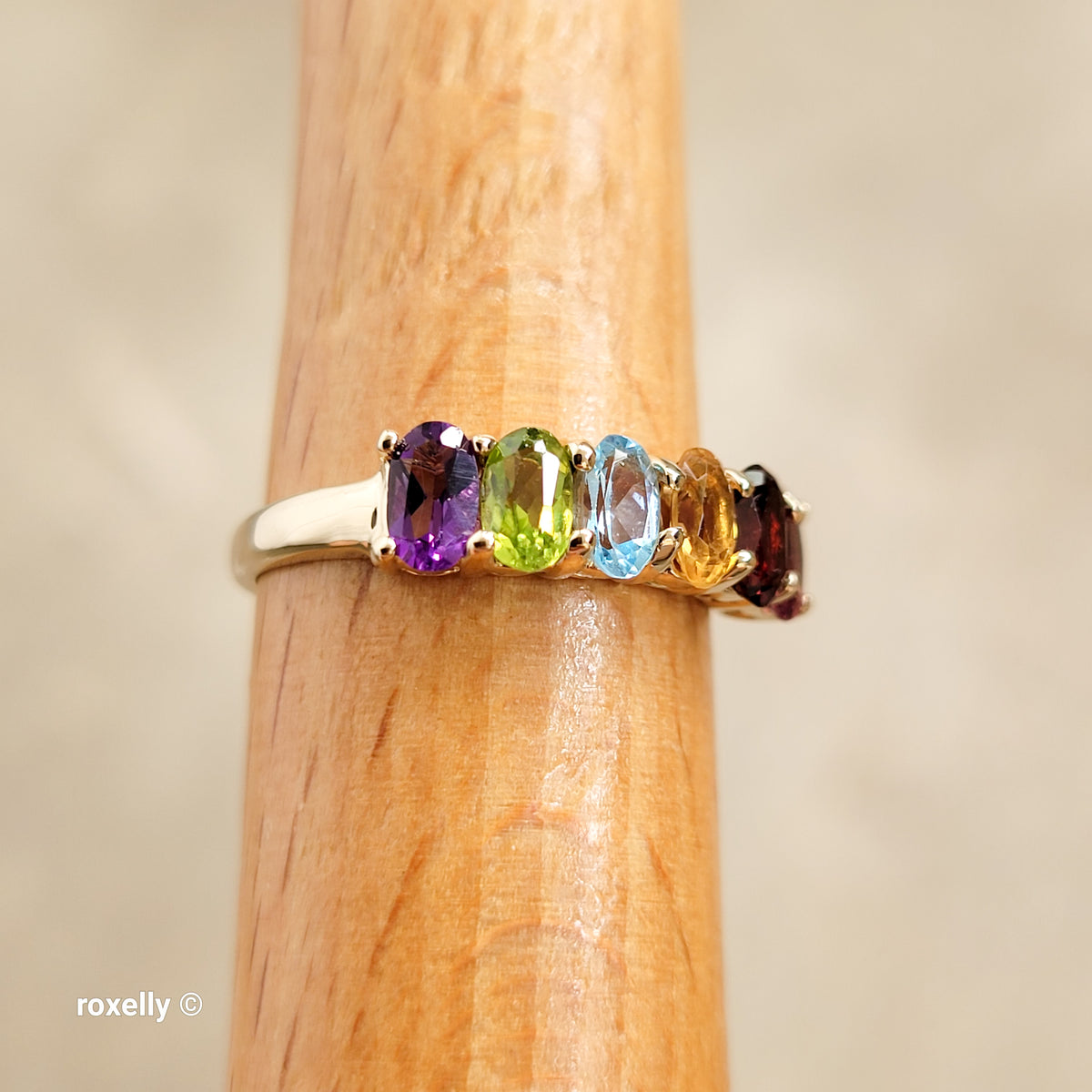 14K Yellow Gold Multi-Gemstone Band Ring Size 6.5 - Solid Gold
