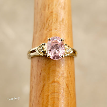 14K Yellow Gold Pink Ice and Genuine Diamonds Ring Size 6 - Solid Gold
