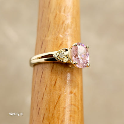 14K Yellow Gold Pink Ice and Genuine Diamonds Ring Size 6 - Solid Gold