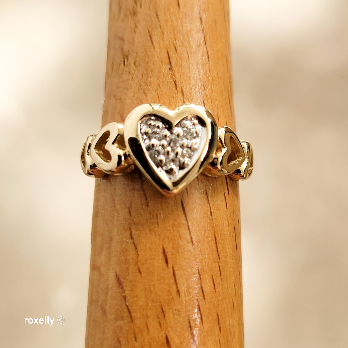 14K Yellow Gold Heart-Shaped Genuine Diamonds Ring Size 5.75 - Solid Gold