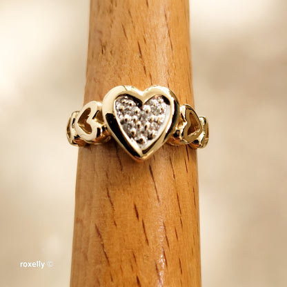 14K Yellow Gold Heart-Shaped Genuine Diamonds Ring Size 5.75 - Solid Gold
