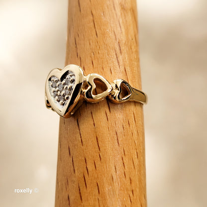 14K Yellow Gold Heart-Shaped Genuine Diamonds Ring Size 5.75 - Solid Gold