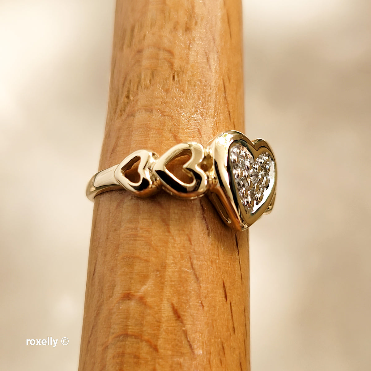 14K Yellow Gold Heart-Shaped Genuine Diamonds Ring Size 5.75 - Solid Gold