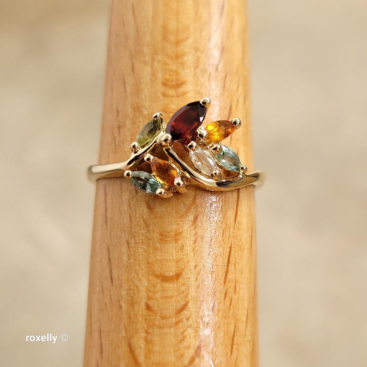 14K Yellow Gold Multi-Gemstone Cocktail Ring Size 8.25 - Solid Gold