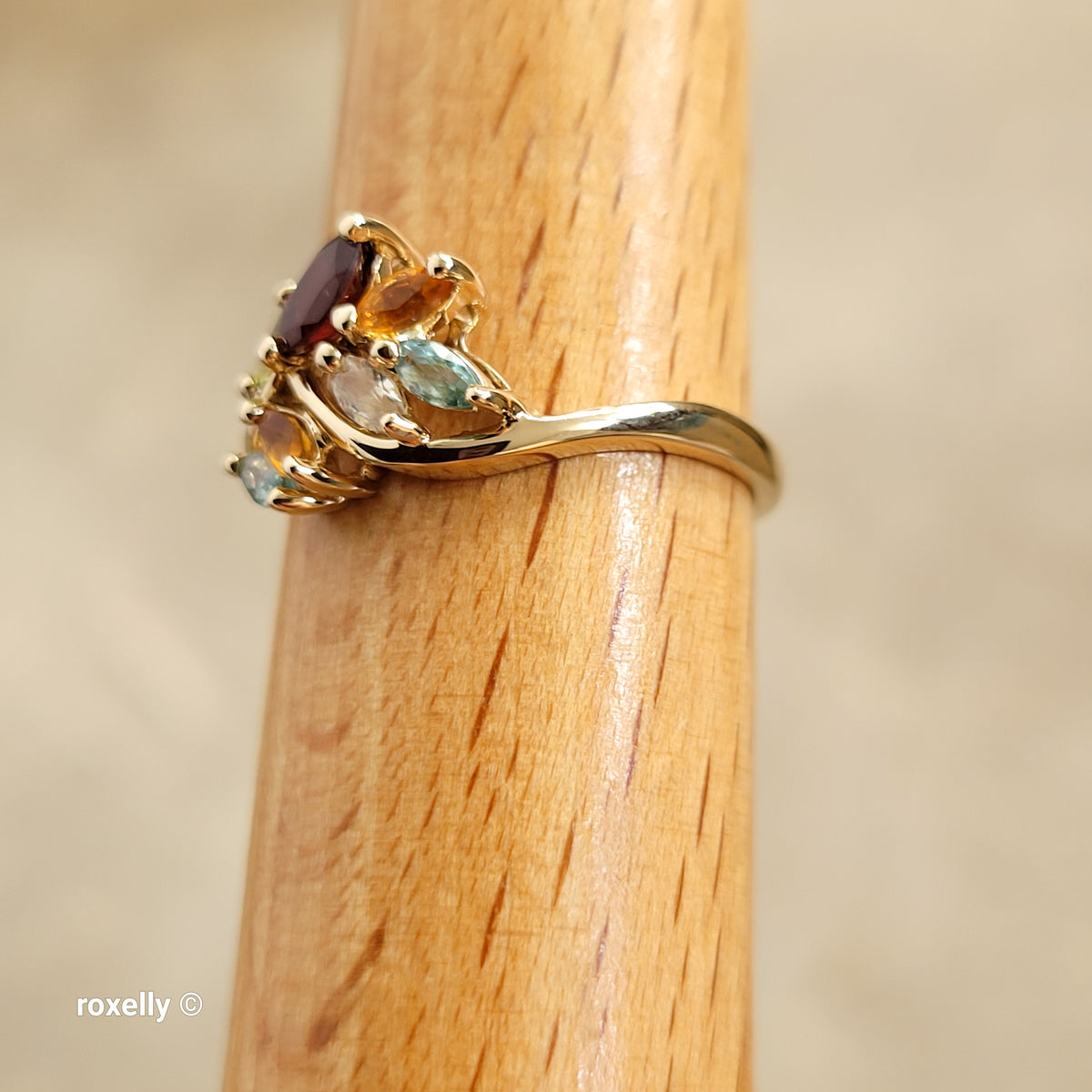 14K Yellow Gold Multi-Gemstone Cocktail Ring Size 8.25 - Solid Gold