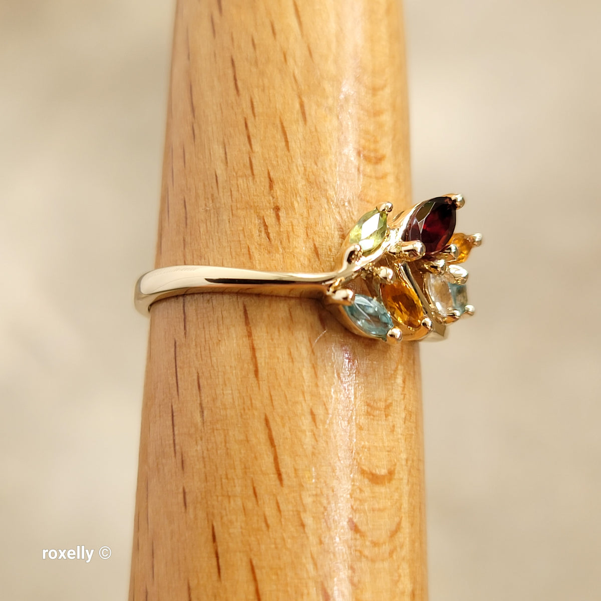 14K Yellow Gold Multi-Gemstone Cocktail Ring Size 8.25 - Solid Gold