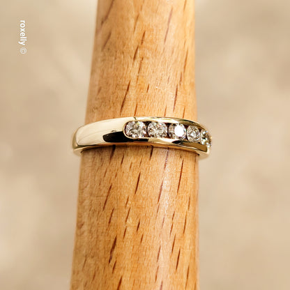 14K Yellow Gold Genuine Diamonds Band Ring Size 6.5 - Solid Gold
