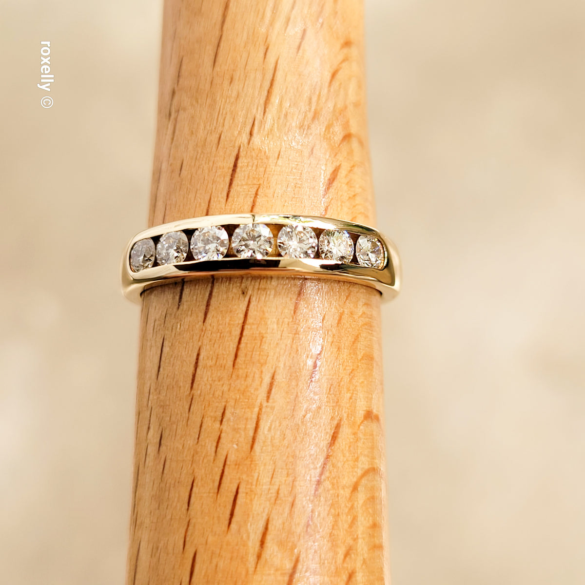14K Yellow Gold Genuine Diamonds Band Ring Size 6.5 - Solid Gold