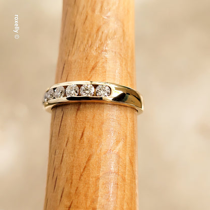 14K Yellow Gold Genuine Diamonds Band Ring Size 6.5 - Solid Gold