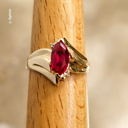 10K Yellow Gold Ruby and Genuine Diamond Ring Size 8.25 - Solid Gold