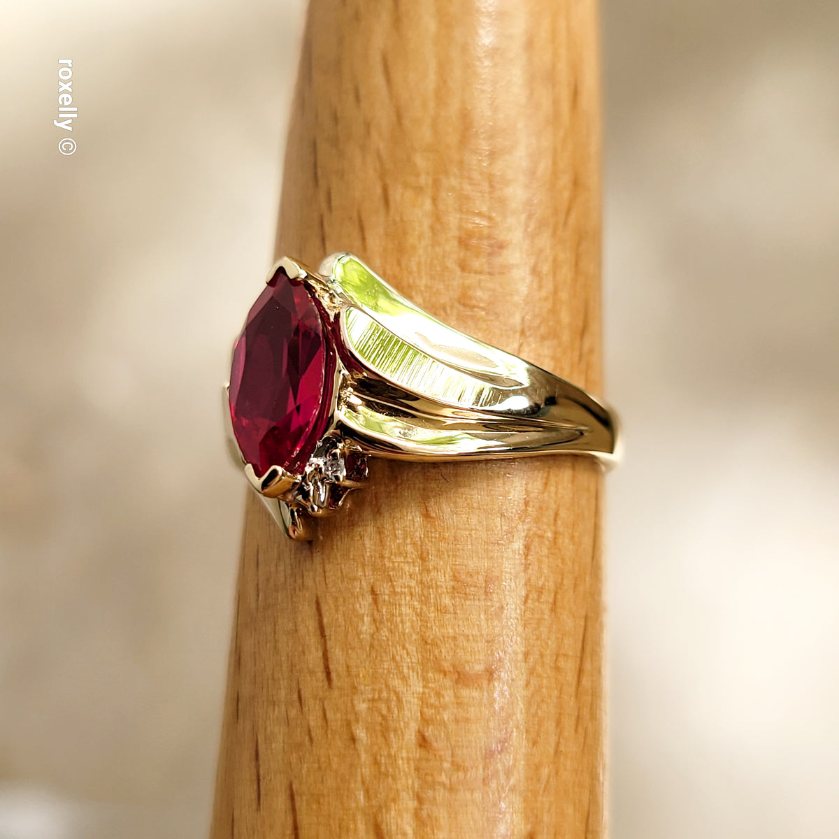 10K Yellow Gold Ruby and Genuine Diamond Ring Size 8.25 - Solid Gold