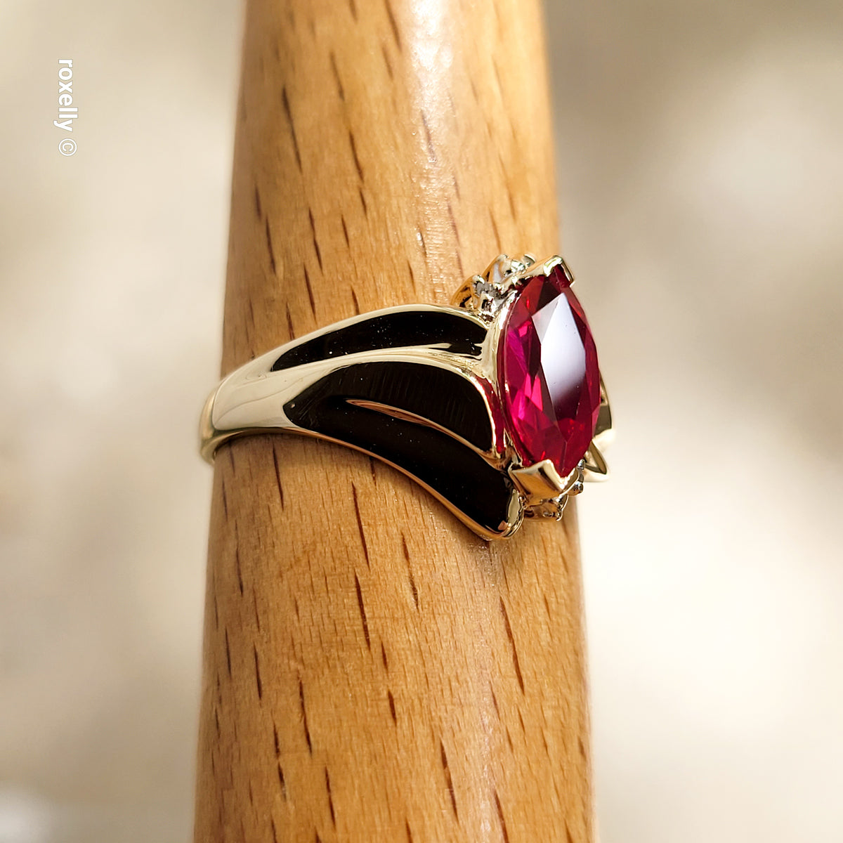 10K Yellow Gold Ruby and Genuine Diamond Ring Size 8.25 - Solid Gold