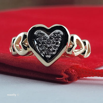 14K Yellow Gold Heart-Shaped Genuine Diamonds Ring Size 5.75 - Solid Gold