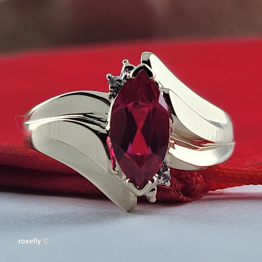 10K Yellow Gold Ruby and Genuine Diamond Ring Size 8.25 - Solid Gold