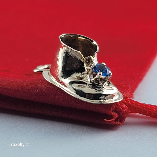 Vintage 14K Yellow Gold Blue Sapphire & Baby Booty Shoe Charm - Solid Gold