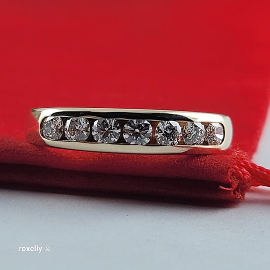 14K Yellow Gold Genuine Diamonds Band Ring Size 6.5 - Solid Gold