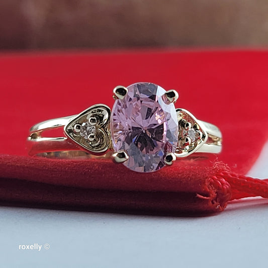 14K Yellow Gold Pink Ice and Genuine Diamonds Ring Size 6 - Solid Gold