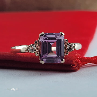 10K Yellow Gold Pink Sapphire & White Tourmaline Ring Size 8 - Solid Gold!