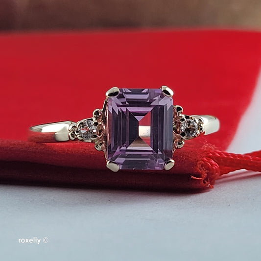 10K Yellow Gold Pink Sapphire & White Tourmaline Ring Size 8 - Solid Gold!