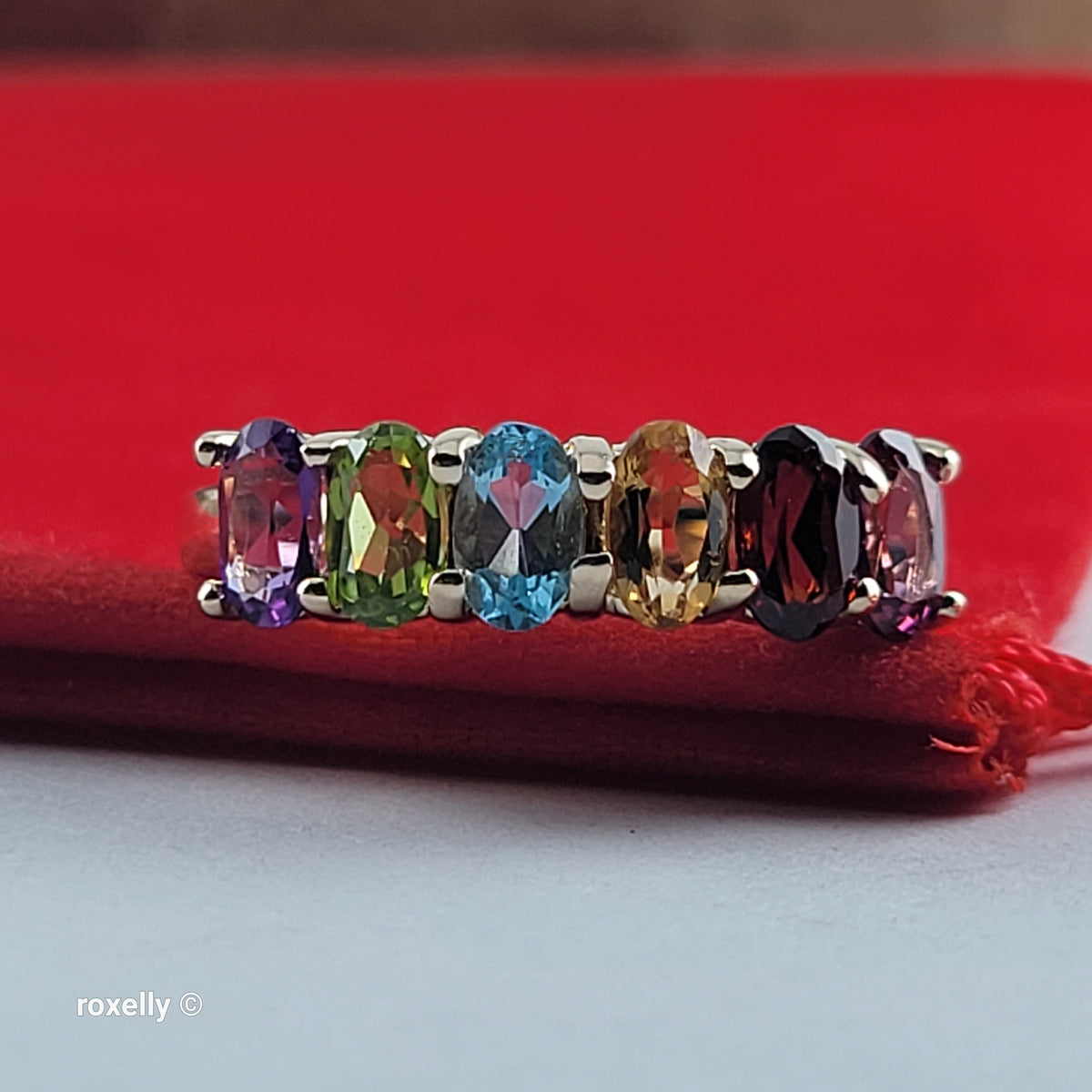 14K Yellow Gold Multi-Gemstone Band Ring Size 6.5 - Solid Gold