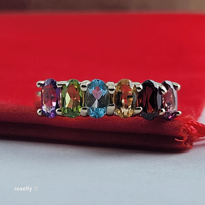 14K Yellow Gold Multi-Gemstone Band Ring Size 6.5 - Solid Gold