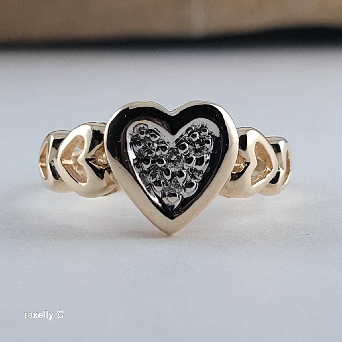 14K Yellow Gold Heart-Shaped Genuine Diamonds Ring Size 5.75 - Solid Gold