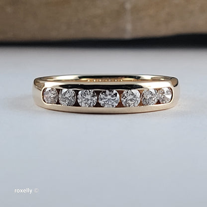 14K Yellow Gold Genuine Diamonds Band Ring Size 6.5 - Solid Gold
