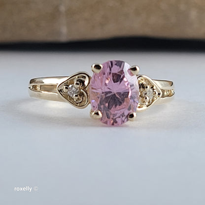 14K Yellow Gold Pink Ice and Genuine Diamonds Ring Size 6 - Solid Gold