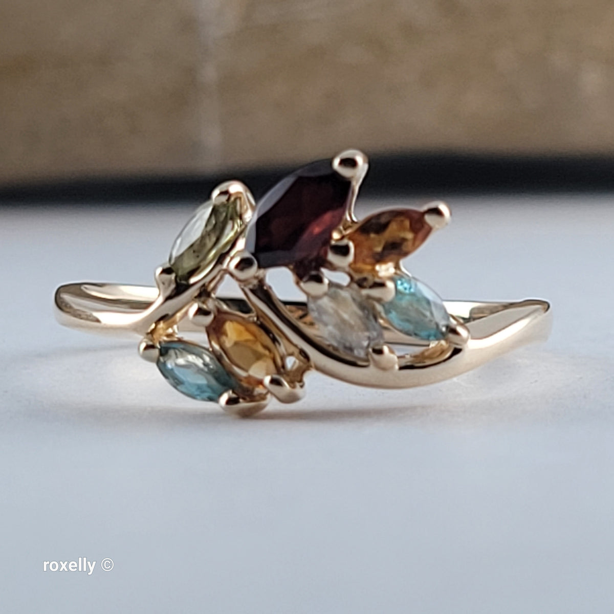 14K Yellow Gold Multi-Gemstone Cocktail Ring Size 8.25 - Solid Gold