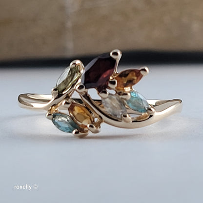 14K Yellow Gold Multi-Gemstone Cocktail Ring Size 8.25 - Solid Gold