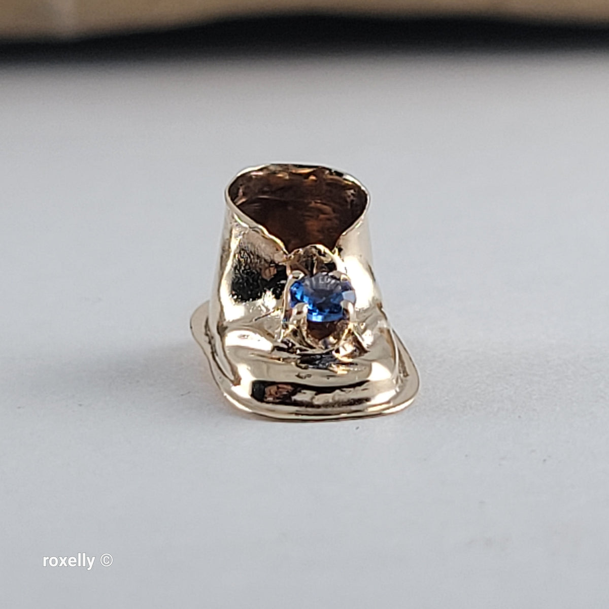 Vintage 14K Yellow Gold Blue Sapphire & Baby Booty Shoe Charm - Solid Gold