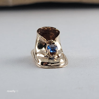 Vintage 14K Yellow Gold Blue Sapphire & Baby Booty Shoe Charm - Solid Gold