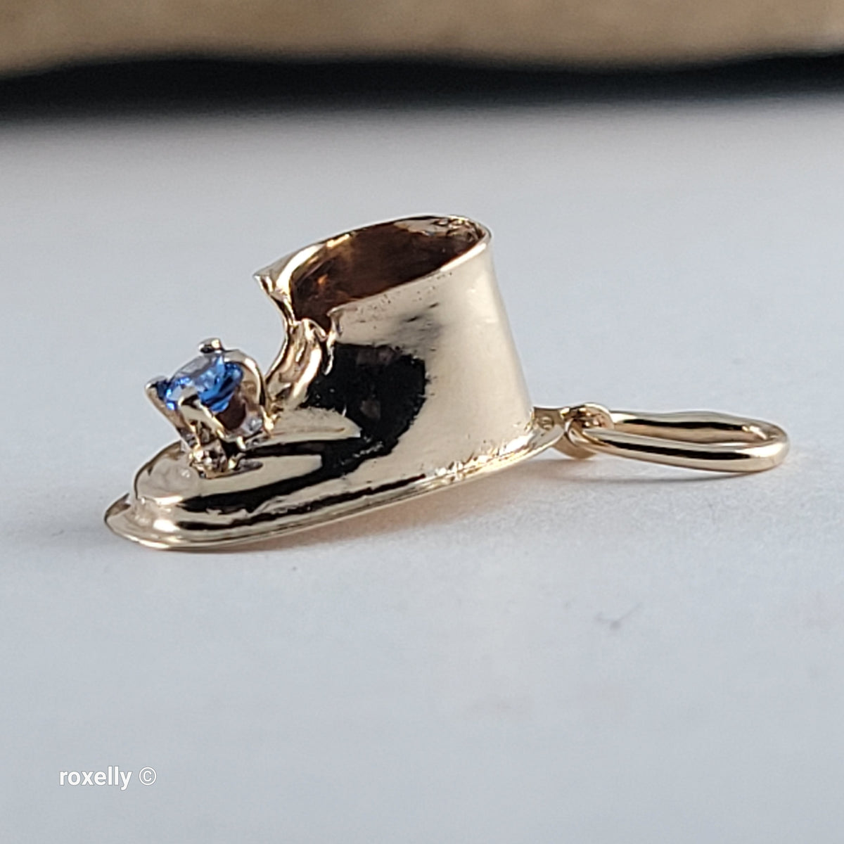 Vintage 14K Yellow Gold Blue Sapphire & Baby Booty Shoe Charm - Solid Gold