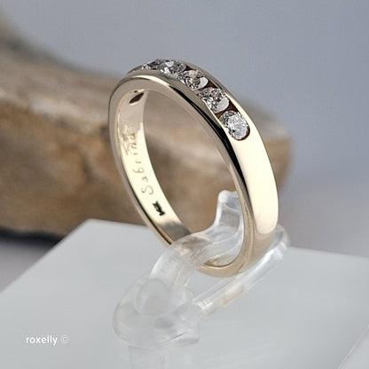 14K Yellow Gold Genuine Diamonds Band Ring Size 6.5 - Solid Gold