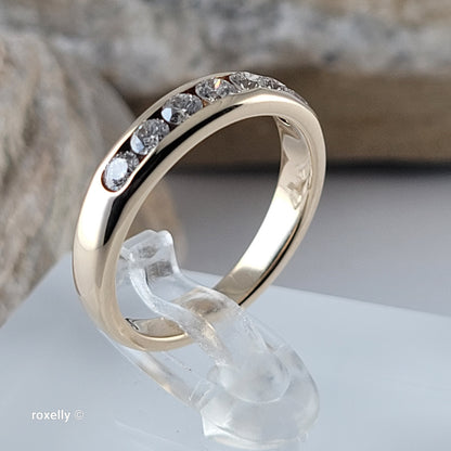 14K Yellow Gold Genuine Diamonds Band Ring Size 6.5 - Solid Gold