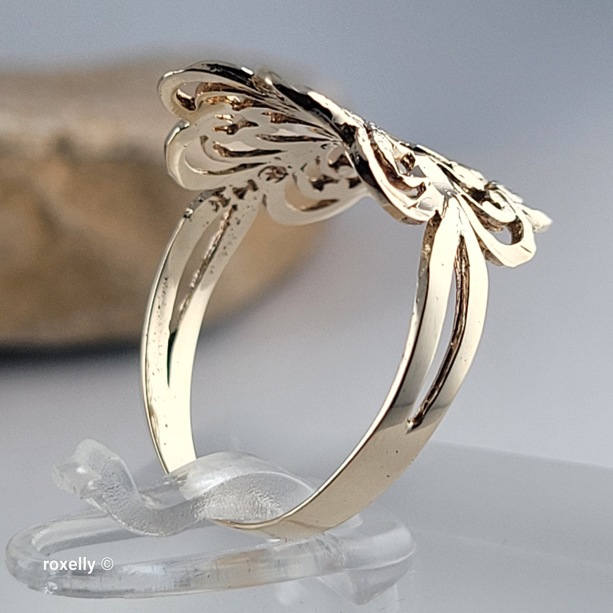 14K Yellow Gold Diamond-Cut Flower Ring Size 7.25 - Solid Gold