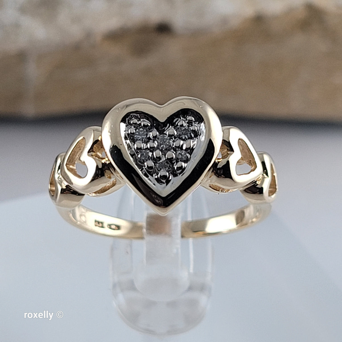 14K Yellow Gold Heart-Shaped Genuine Diamonds Ring Size 5.75 - Solid Gold