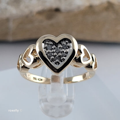 14K Yellow Gold Heart-Shaped Genuine Diamonds Ring Size 5.75 - Solid Gold